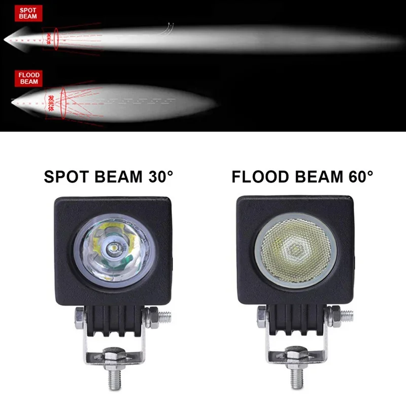 

2pcs 10W LED Work Light 12V 24V Car Auto SUV ATV 4WD AWD 4X4 Bicycle Wagon Offroad Extra Driving Fog Lamp Motorcycle Headlight