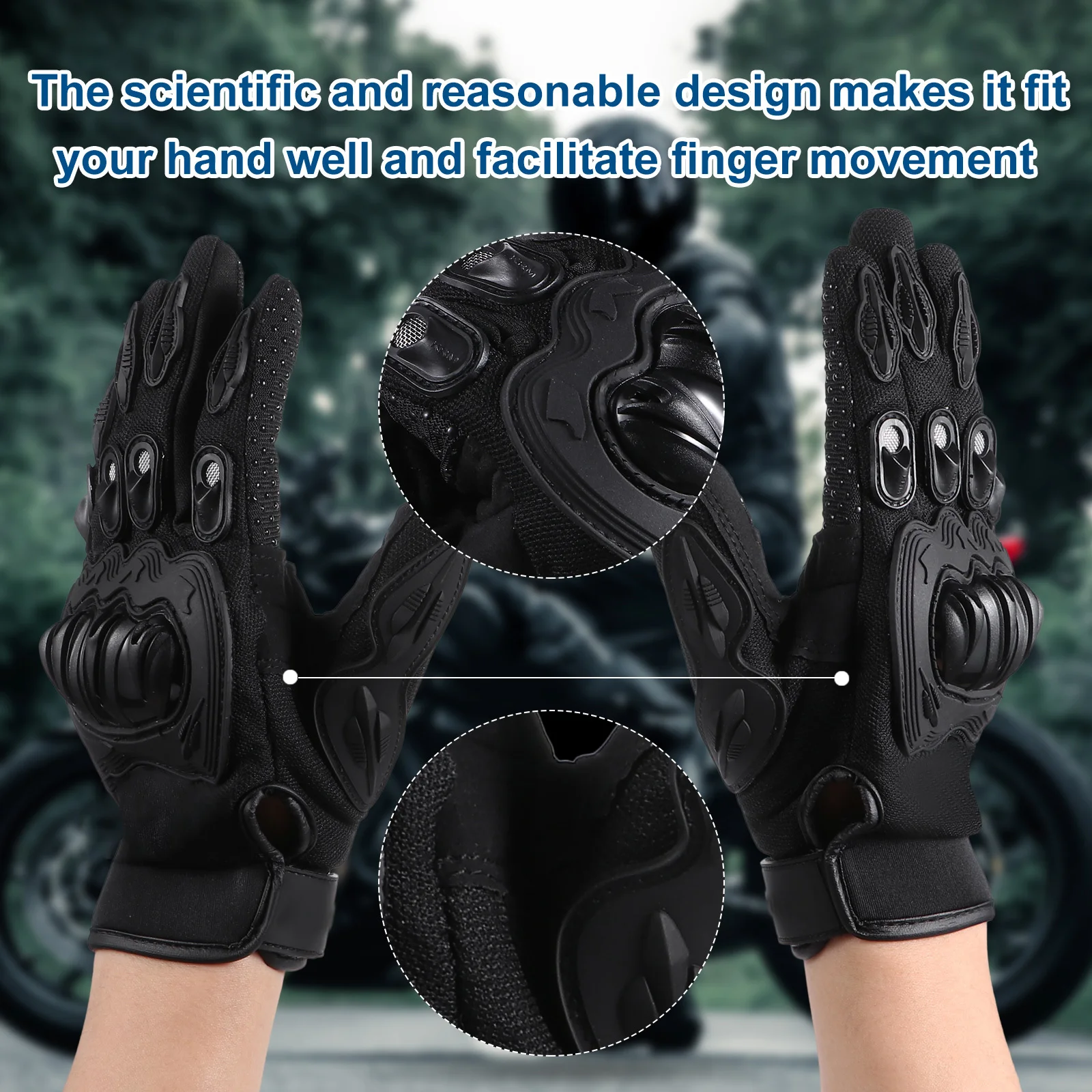 

1Pair Adult Riding Gloves Full Finger Design Fashionable Warmth Retention Outdoor Cycling Black Motorcycle Riding Gloves