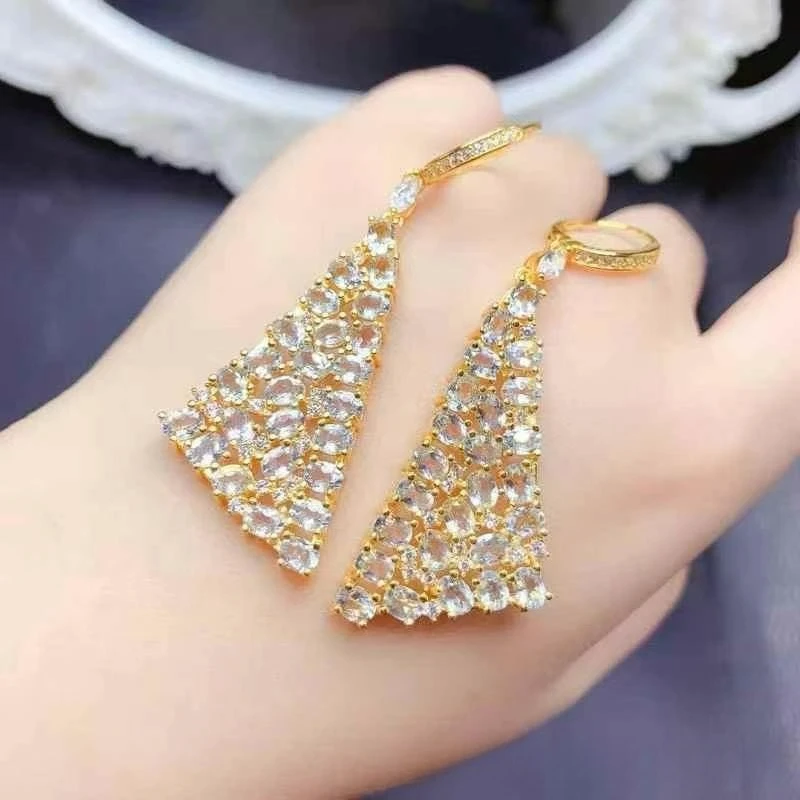 

Natural Aquamarine Earrings 925 Sterling Silver 18K Gold Plated, Luxury Formal Dress Jewelry