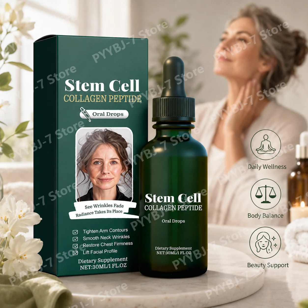 Collagen Peptide Oral Drops with Vitamin C Grape Seed Extract Amino Acids Skin Beauty anti-Wrinkle & Skin Firmness Support 30mL