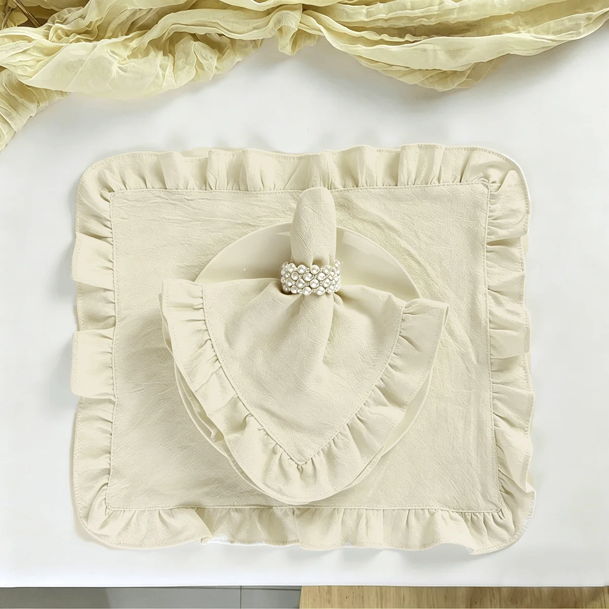 2/6/12pcs pastoral style simple ruffle-edge napkins, suitable for party decoration, restaurant, and daily home use