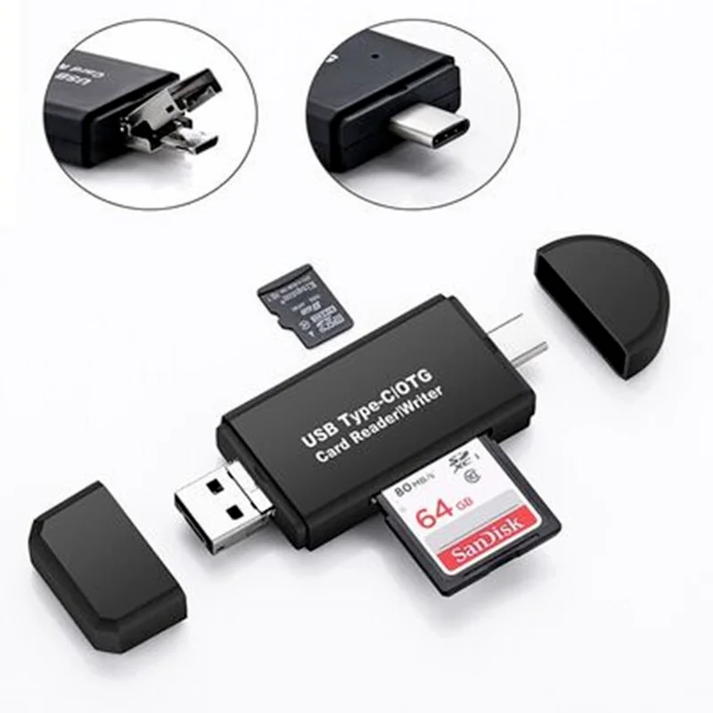 SD Card Reader USB C Card Reader 3 In 1 USB 2.0 TF/Mirco SD Smart Memory Card Reader Type C OTG Flash Drive Cardreader Adapter