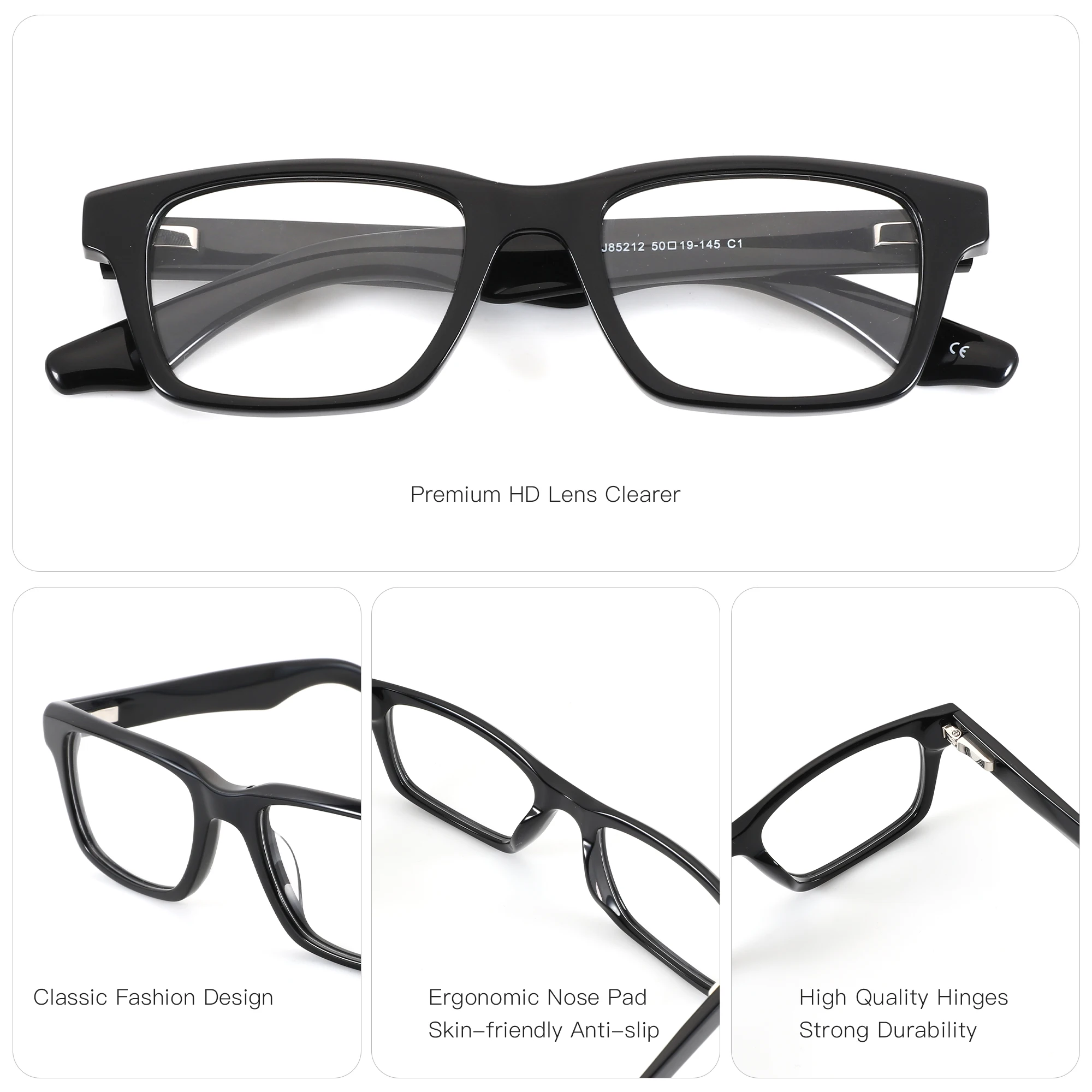BLUEMOKY M Size Men's Acetate Custom Prescription Eyeglasses Square Frame Progressive Myopia Optical Glasses