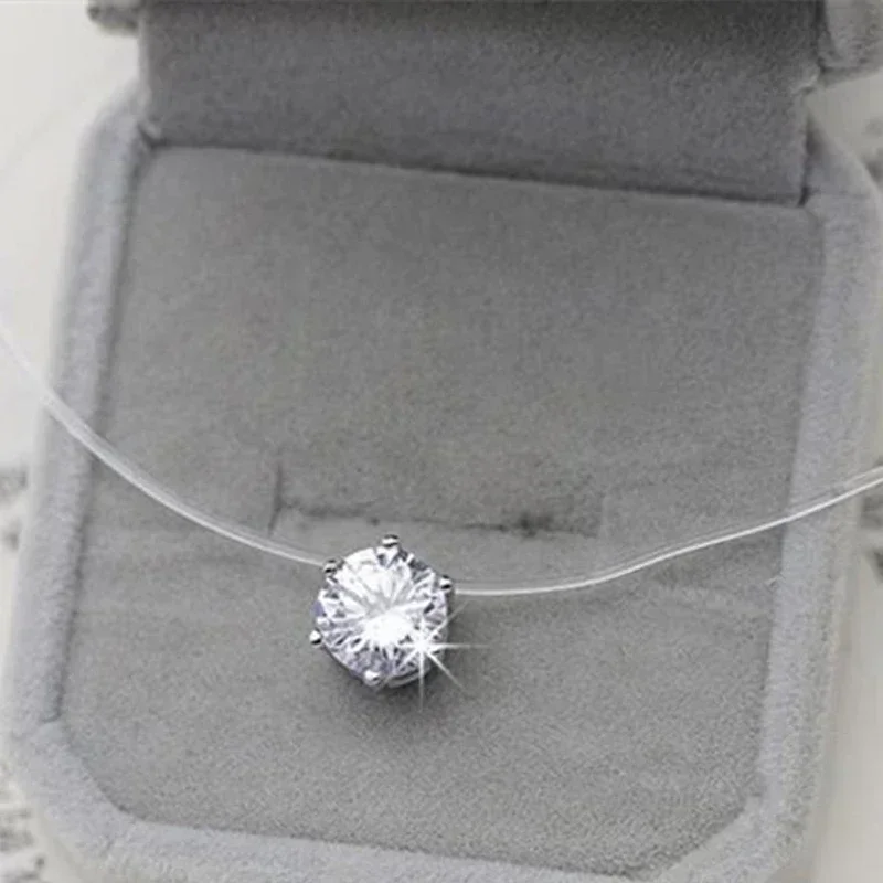 Zircon Stone Transparent Invisible Fishing Line Pearl Choker Women Vintage Trendy Elegant Wedding Gift Necklaces