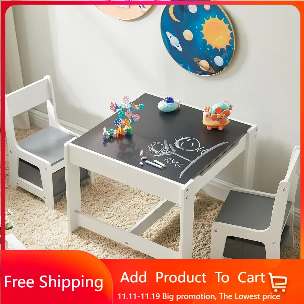 

Kids Table and Chair Set, 3 in 1 Wooden Activity Table with Storage Drawer for Toddlers Drawing, Reading, 2 in 1 Detachable