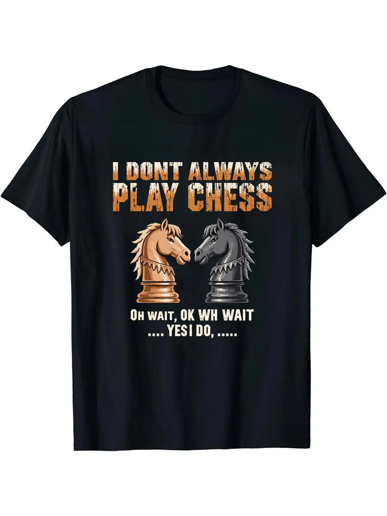 Funny Men's Black Graphic T-Shirt Chess Knight Horse Piece Vintage Slogan Print Board Game Typography 100% Cotton Heavyweight Short Sleeve Casual Streetwear Tee