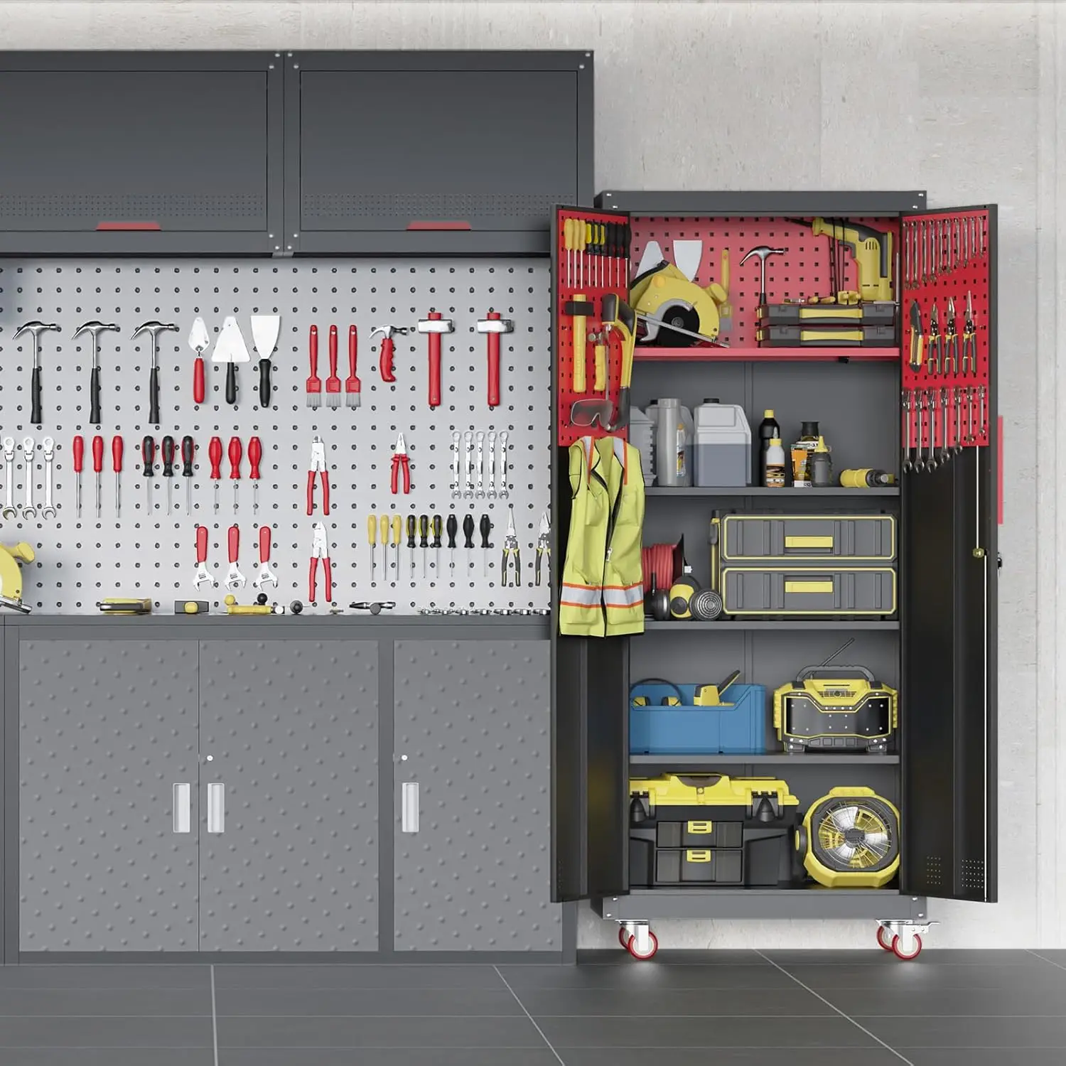Metal Garage Storage Cabinet, Tall Garage Cabinets with 5 Adjustable Shelves, Steel Tool Storage Cabinet with Wheels image 2