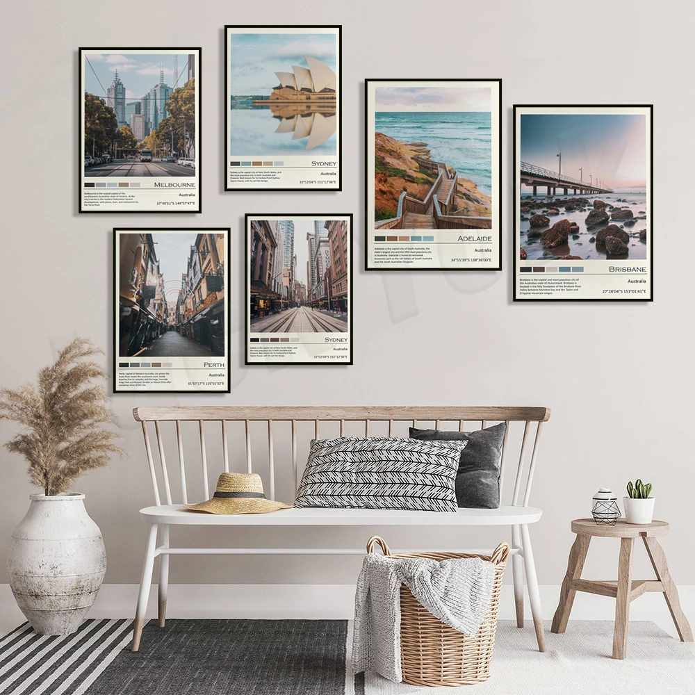 بيرث، ملبورن، بريسبان، سيدني، أديليد ملصق طباعة جدار ديكور، ملصق سفر ملبورن