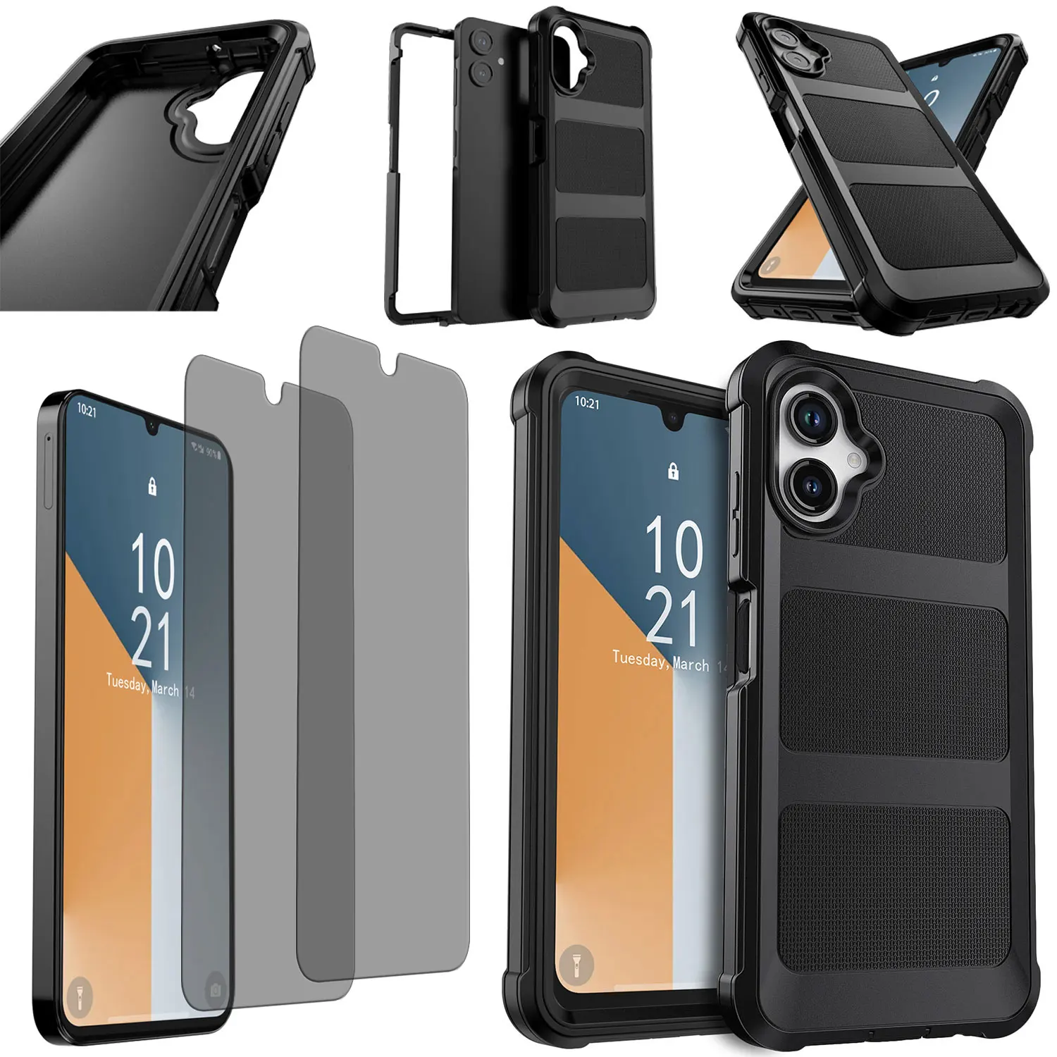 

For Samsung For Galaxy A06 Heavy Duty Phone Case Rugged Bumper Cover +2PCS Privacy Tempered Glass Screen Protectors