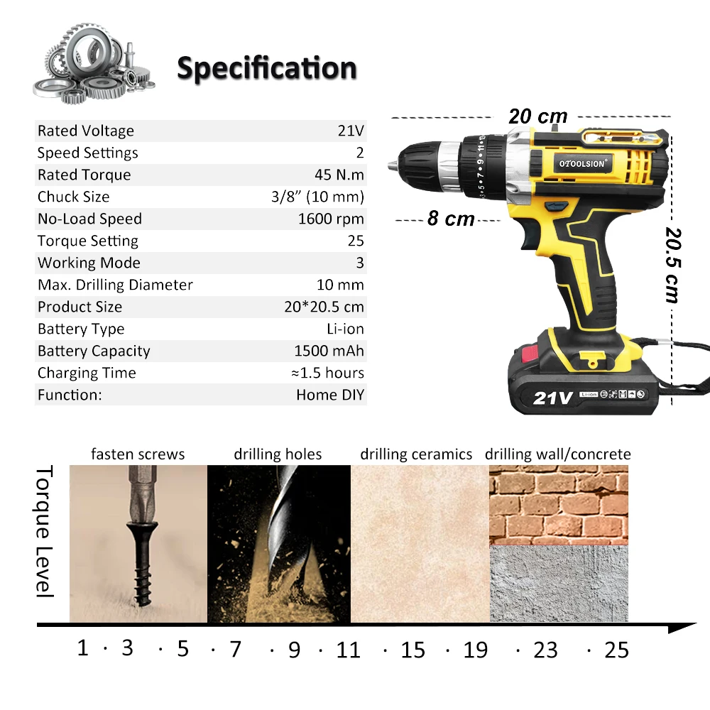 New Design 21V 45N.m Multi-function Cordless Screwdriver Rechargeable Electric Screw Drill Mini Hand Drill Power Tools