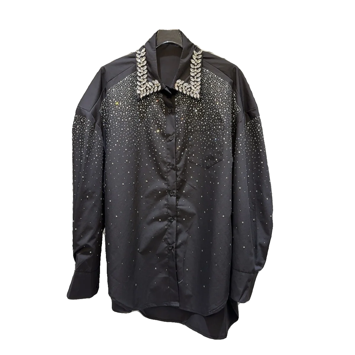 Fashion 2024 Spring New Shirts Rhinestone Beaded Gradient Starry Hot Rhinestone Shirt Long Sleeve Single Breasted Clothes