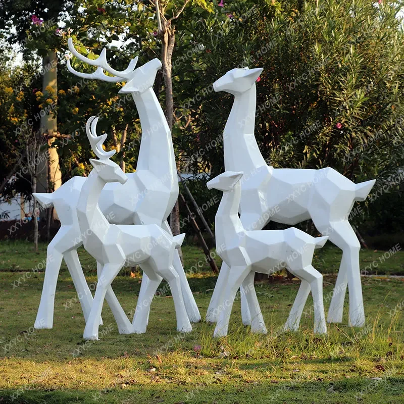 Outdoor Geometry Sika Deer Sculpture Sales Office Park Landscape Sketch Simulation Wht Community Lawn Decoration Ornaments