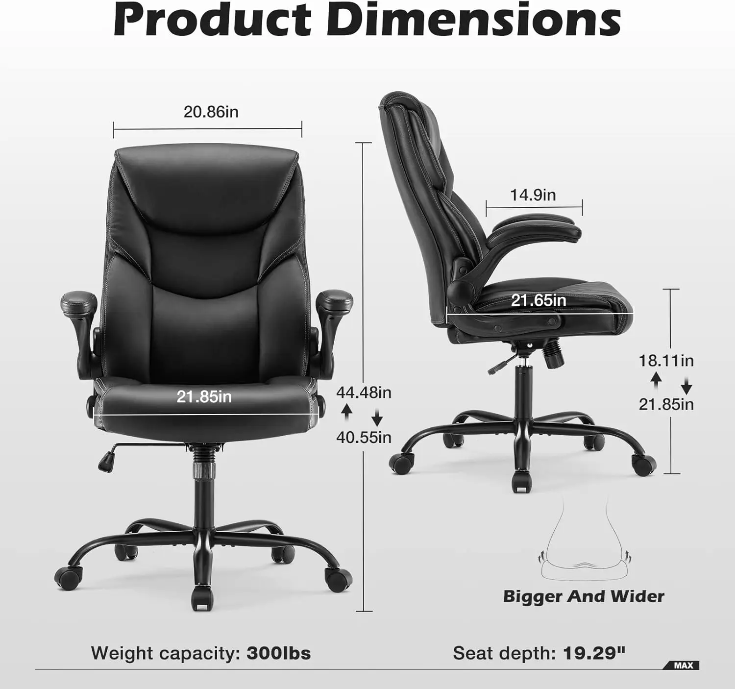 Office Chair - Ergonomic Executive Computer Desk Chairs with Adjustable Flip-up Armrest, Swivel Task Chair with Lumbar Support