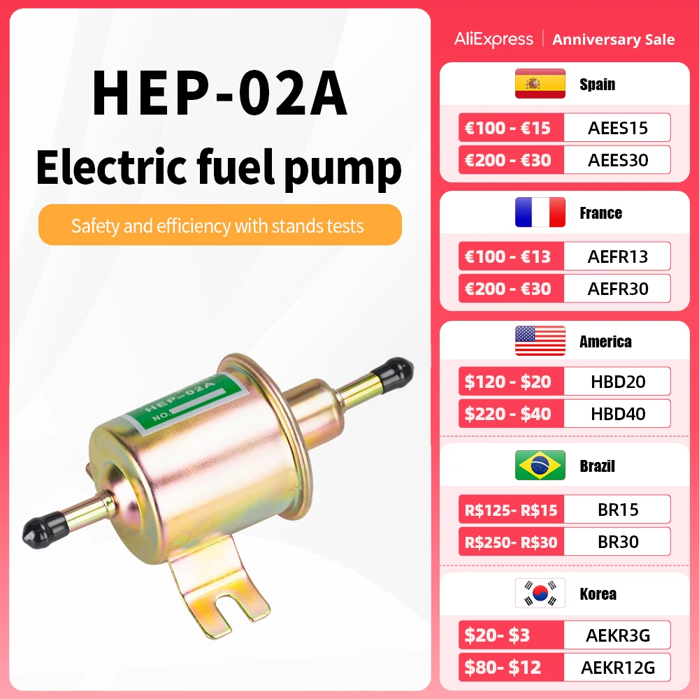 12V HEP-02A Electric Fuel Pump Low Pressure Bolt Fixing Wire Universal Diesel Petrol Gasoline For Car Carburetor Motorcycle ATV