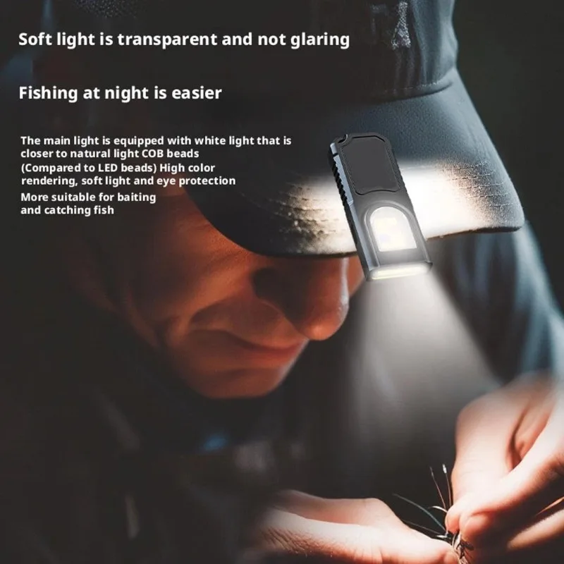 New Multifunctional COB LED Keychain Flashlight Rechargeable Hanging Work Light Fit For Outdoor Or Indoor Night Work Use