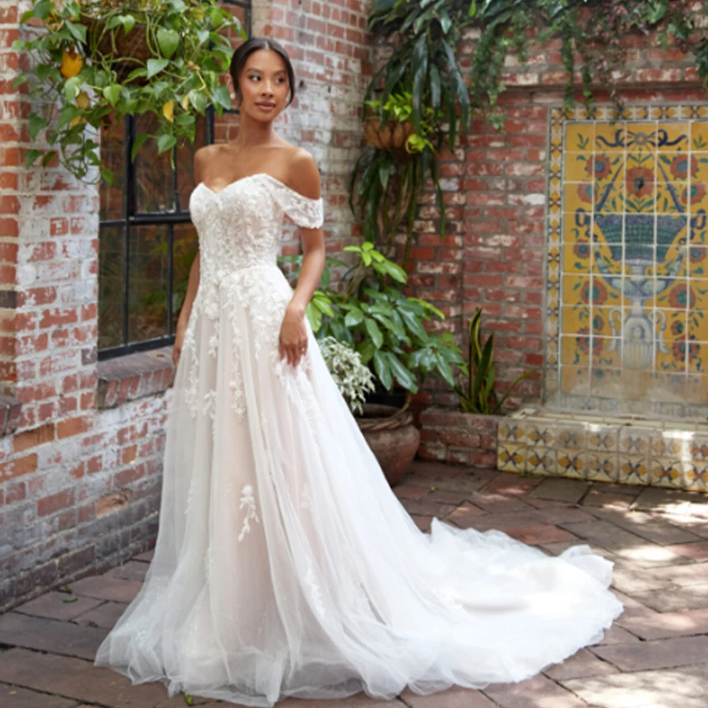 

Elegant Off The Shoulder Sweetheart Lace Applique Bridal Grown A Line Wedding Dresses Custom Made 2025 Rode De Morrie