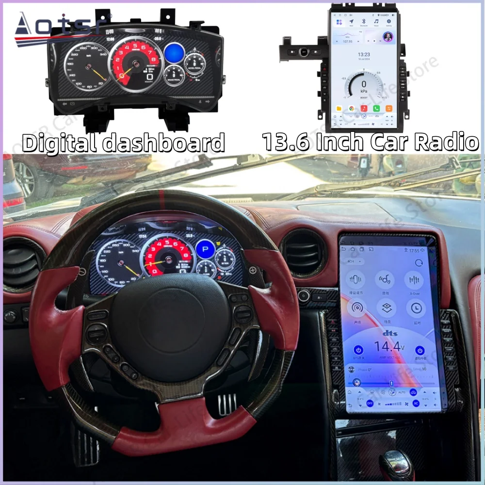 For Nissan GTR 2009~2017 Display Dashboard 13.6 Inch Android Radio GPS Navigation Digital Instrument Cluster Digital Performance