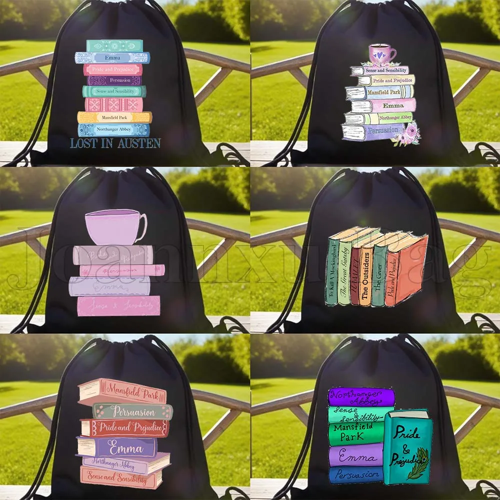 

Милые хлопковые мешочки на шнурке с цветочным принтом и цитатами из романов Джейн Остин, для книг, спорта, тренажерного зала, йоги, рюкзаки-сумки