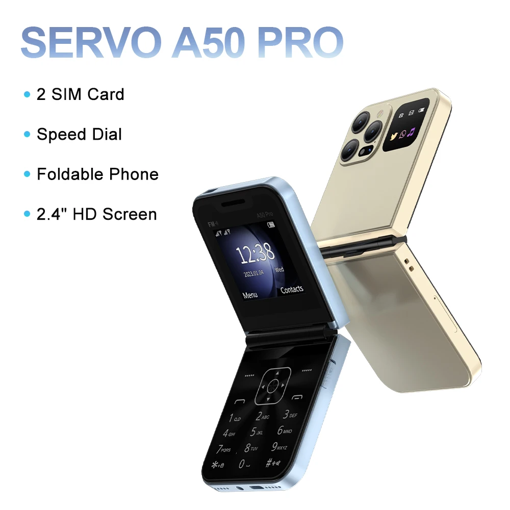 SERVO A50 PRO พลิกโทรศัพท์มือถือ Dual SIM การ์ด GSM Call บันทึก Speed Dial Blacklist Magic Voice ไฟฉายโทรศัพท์พับได้ Type-C