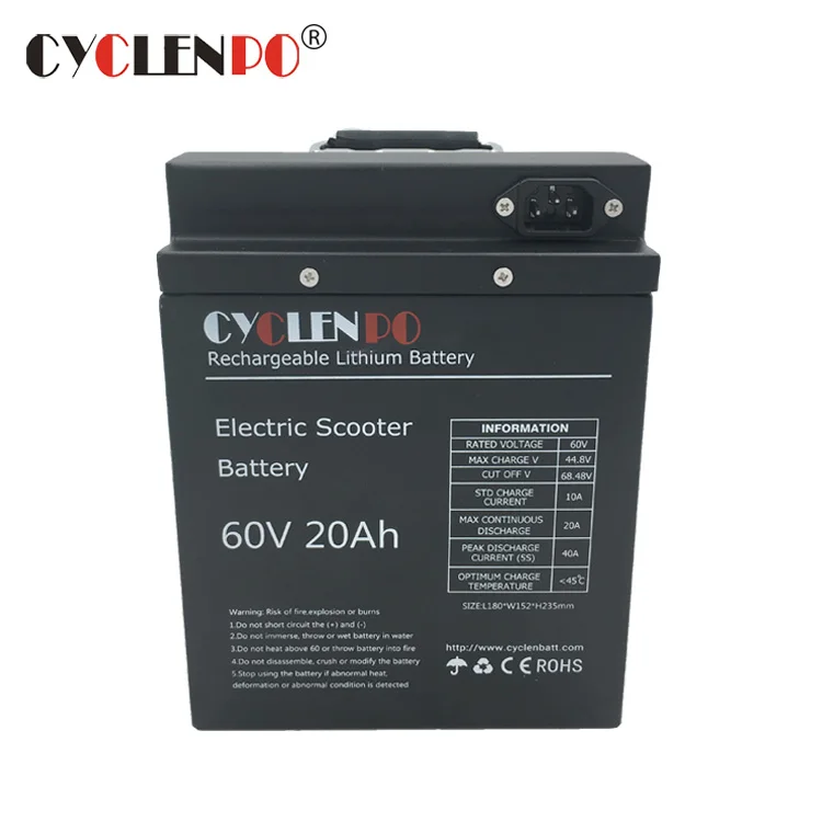 Deep cycle 60v 20ah lifepo4 battery with BMS for motorcycle