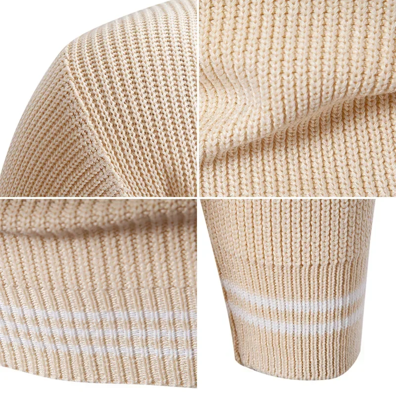 الخريف والشتاء الرجال جولف سترة الرجعية عادية شبه الياقة المدورة اللون التباين موضة فضفاضة عادية تريكو الرجال ملابس الغولف