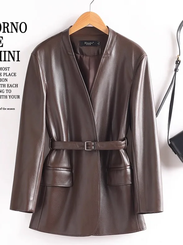 本革ジャケット レディース ミドル丈 スリムフィット 2025 秋新作 スレ ハイフェン エピスキン ウィンドブレーカー エレガンス アウターウェア