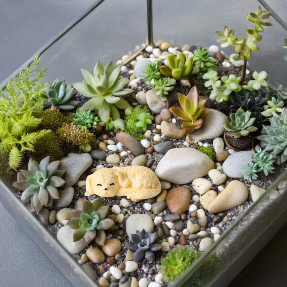 

10Pcs Mini Dog Statue Resin Sleeping Puppy Sculpture for Car Dashboard Office Bonsai Plant Pot Miniature Garden Landscape Decor