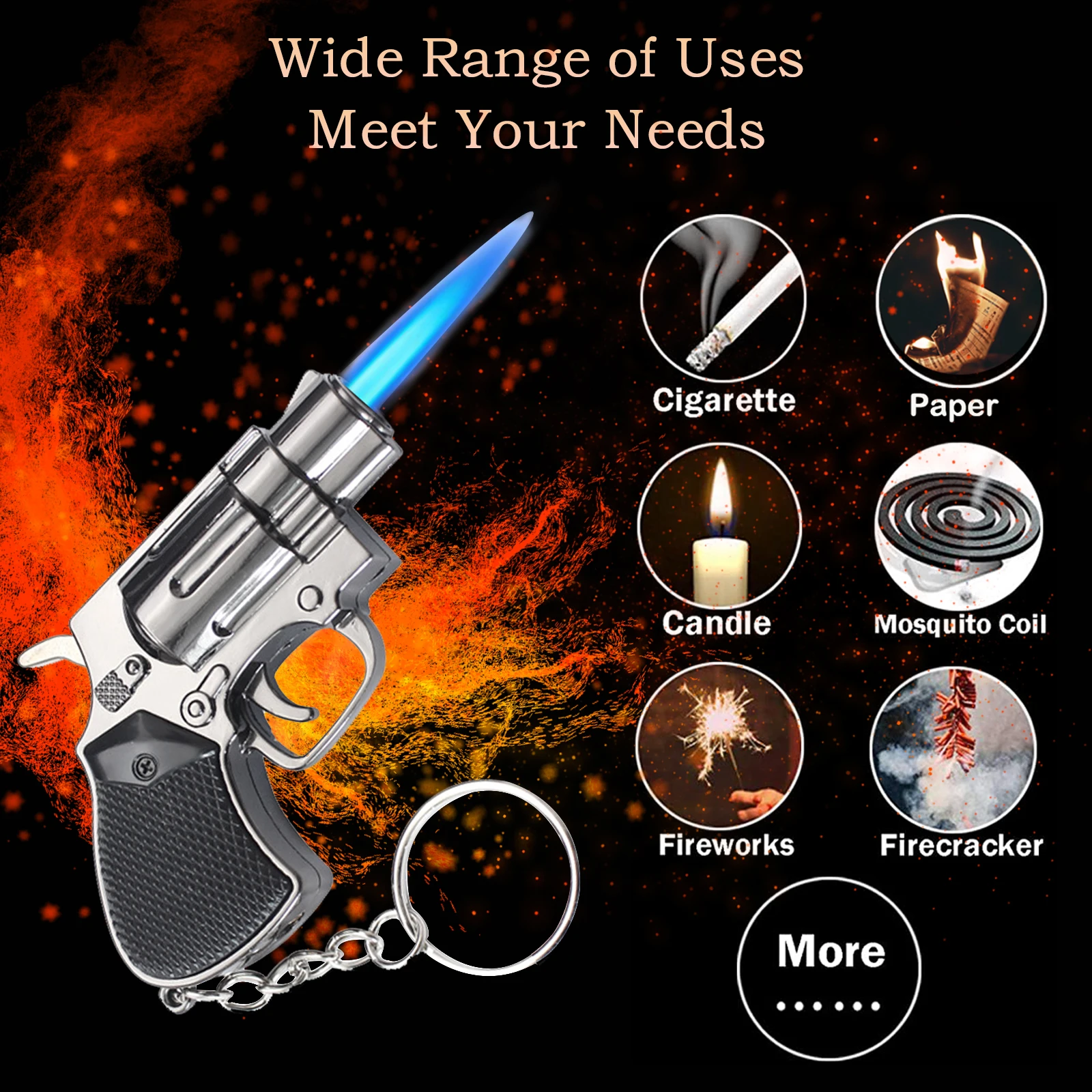 Cool Gun Shape Jet Flame Torch Lighter Windproof Adjustable Flame Refillable Butane for Cigar Gifts Outdoor (Without Butane Gas)