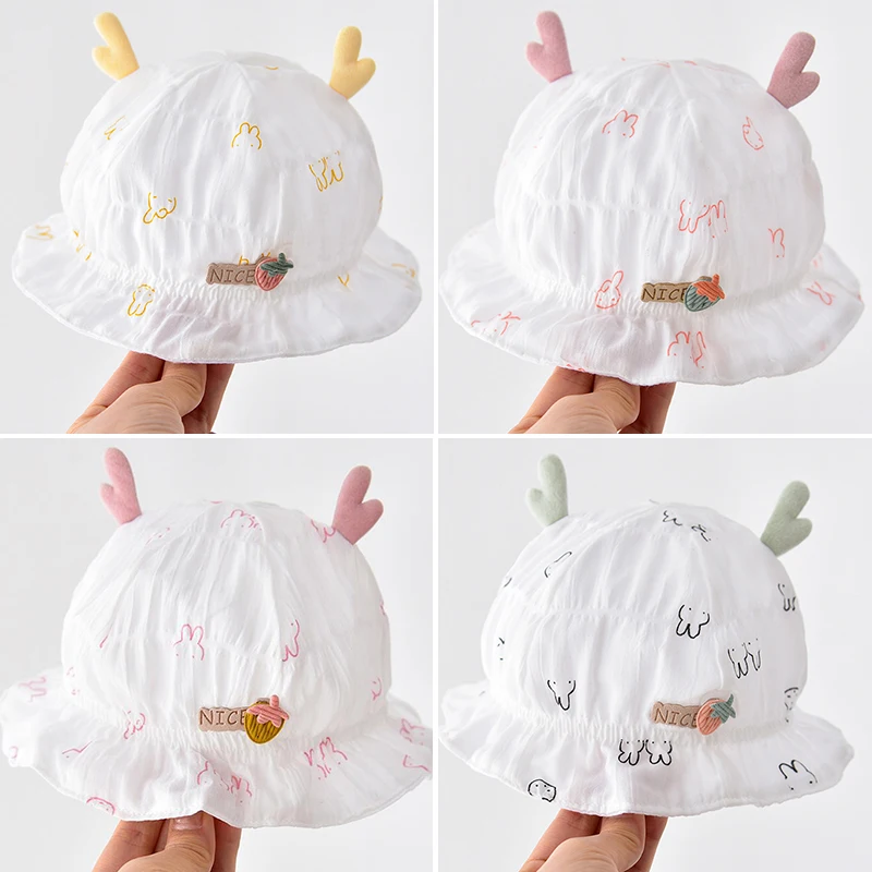 0-6Months Newborn Fisherman Cap Thin Cotton Sunshade Basin Cap Cute Cartoon Baby Fetal Hat Baby Boy Girl Kids Rabbit Sun Visors