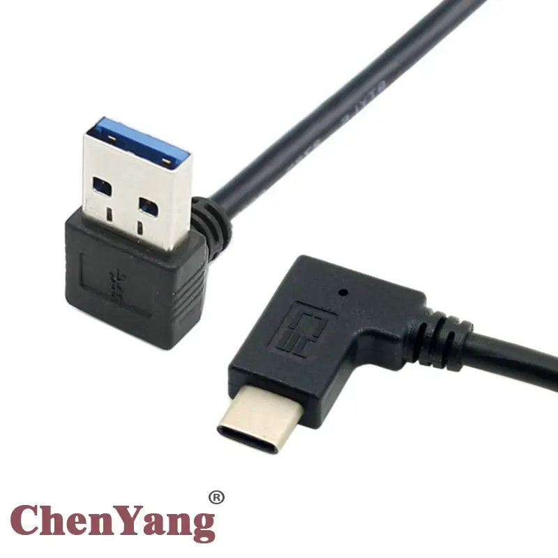 Cablecc 90 Degree Down Angled A type Male to Reversible USB 3.0 3.1 Type C Male Data Cable 0.3m for Laptop&Tablet & Mobile Phone