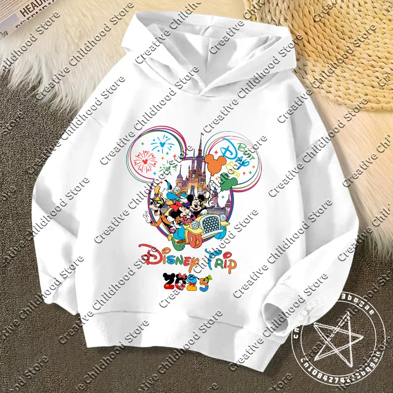 2025 Fashion Disneyland Trip Vacation Clothes Caricature Hoodie Children Top Cartoons Disney Kawaii Girl Clothes Boy Disney Kids