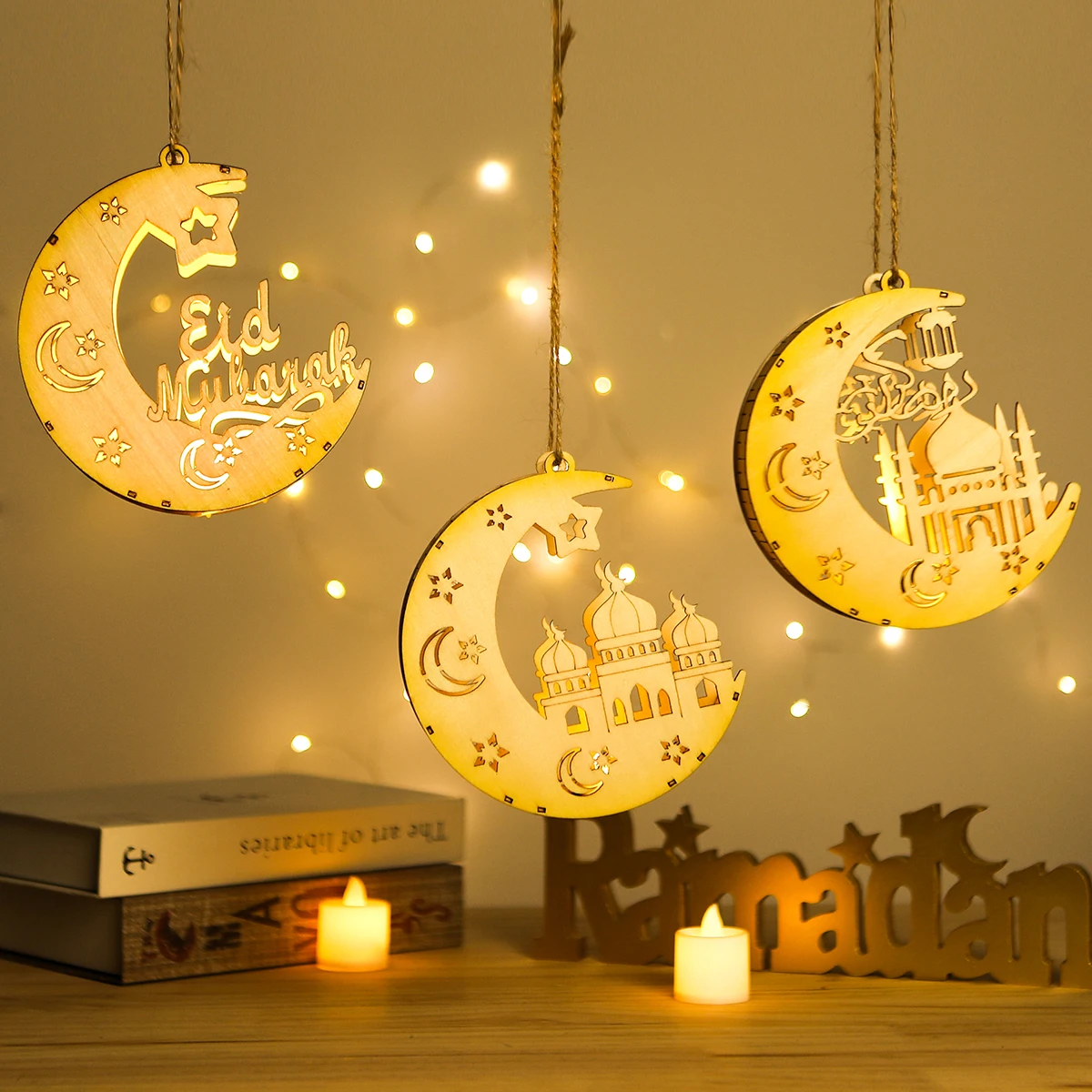 

Eid Moon Light Pendant Islamic Muslim Eid al-fitr Ornament Kareem Ramadan Decoration For Home Eid Al Adha Party Supplies
