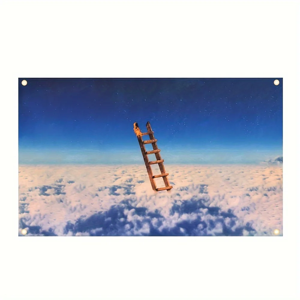 A Celestial Ladder Wall Tapestry: Transform Your Space with This Stunning Design Featuring a Mystical Wooden Ladder Reaching