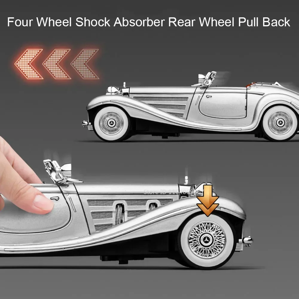 Modellspielzeug im Maßstab 1:24, 500K 300SL, Miniatur-Vintage-Autos, Legierung, Druckguss, Sound, Licht, Türen geöffnet, zurückziehbar, Sammlung, Fahrzeugspielzeug