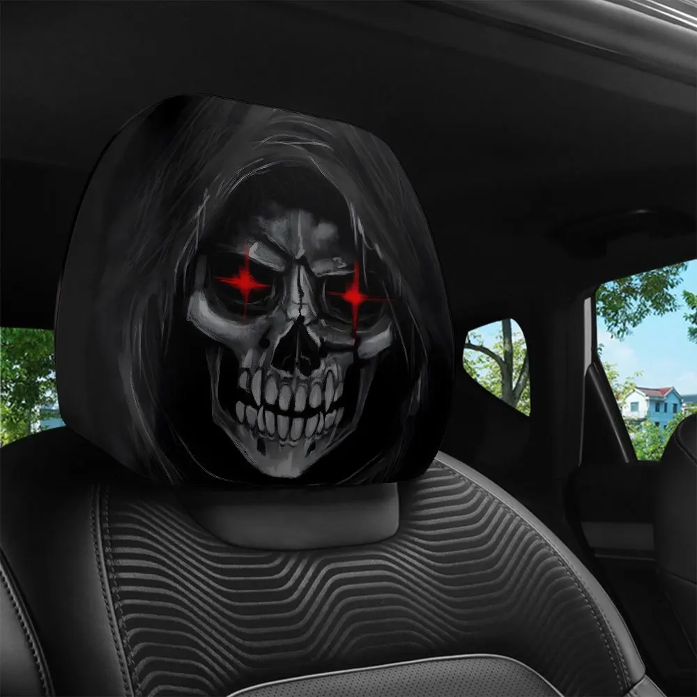 2 Peças Capa de Apoio de Cabeça para Carro com Estampa de Caveira e Olho de Fogo Vermelho, Suporte Elástico para Pescoço, Protetor de Apoio de Cabeça Automotivo, Fácil Instalação, Universal para Carros