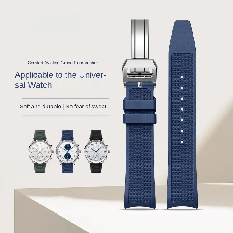 Fluorororubber Watch Strap Is Suitable for IWC Men's Portuguese Series Timing IW358312 IW371607 Portuguese Meter