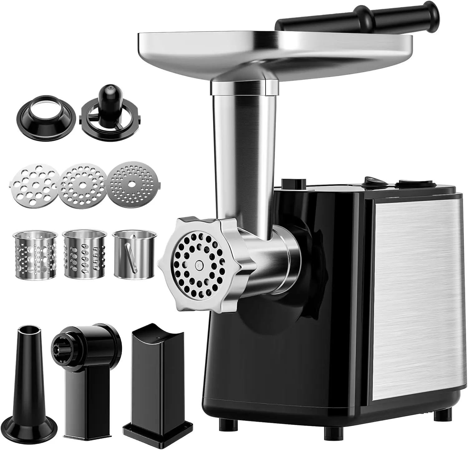 Electric meat grinder, 2000W meat grinder, 3-piece stainless steel adjustable speed meat slicer