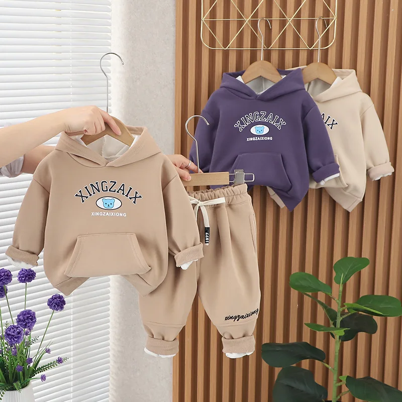 

Boys Warm Clothes Sets Autumn Winter 2024 Children Thick Hoodies Coats Pants 2pcs Sports Suit For Baby Jogging Tracksuits Kids