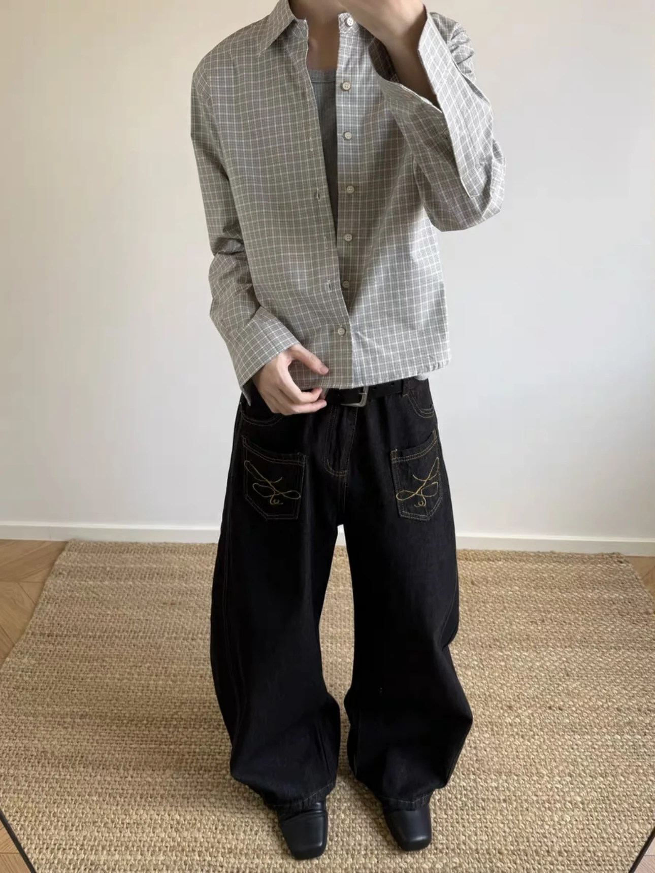 

Мужские повседневные свободные мужские брюки в клетку в американском стиле ретро, универсальные осенние брюки из полиэфирного волокна