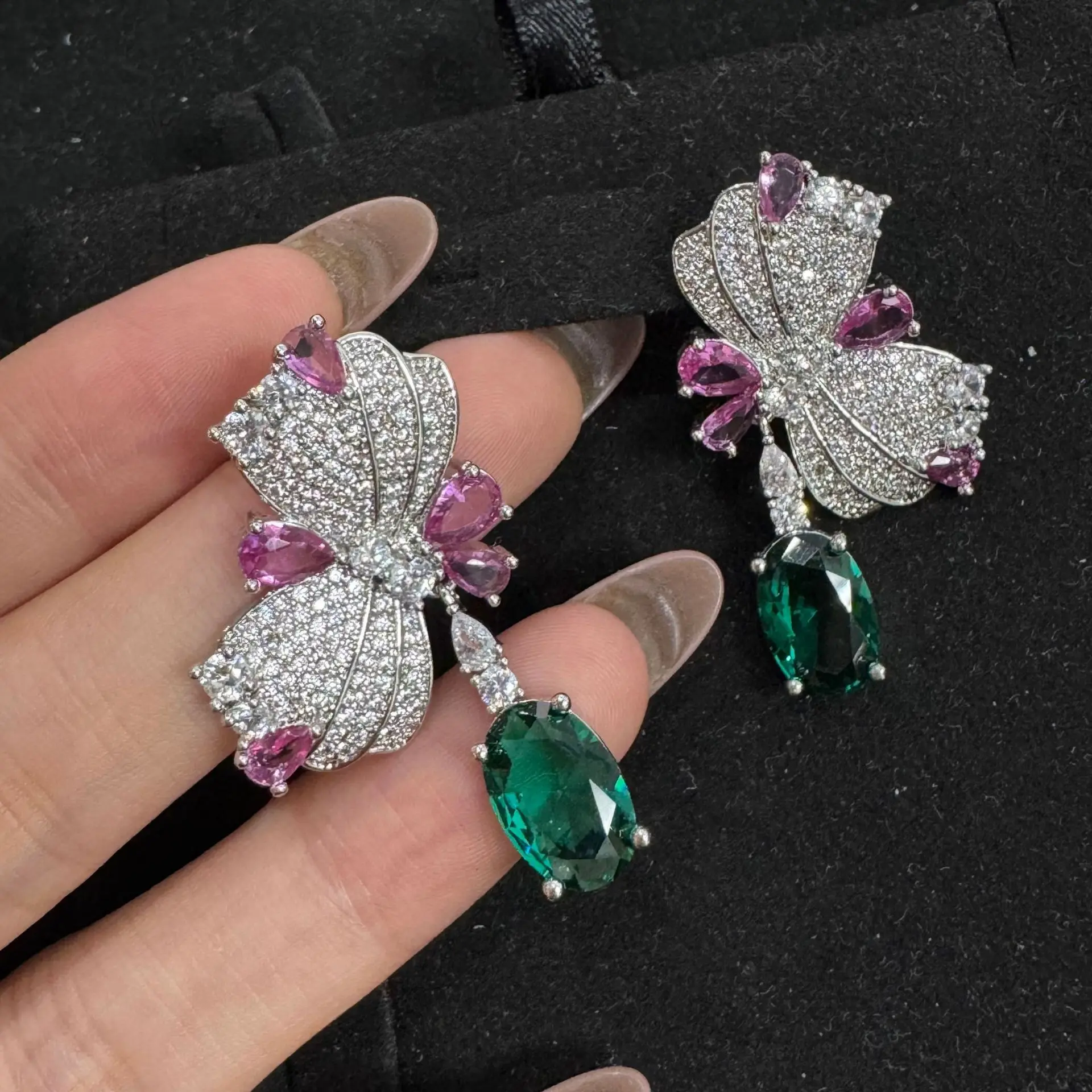

white green butterfly earrings for women sweet shiny jewelry zirconia dangling earrings