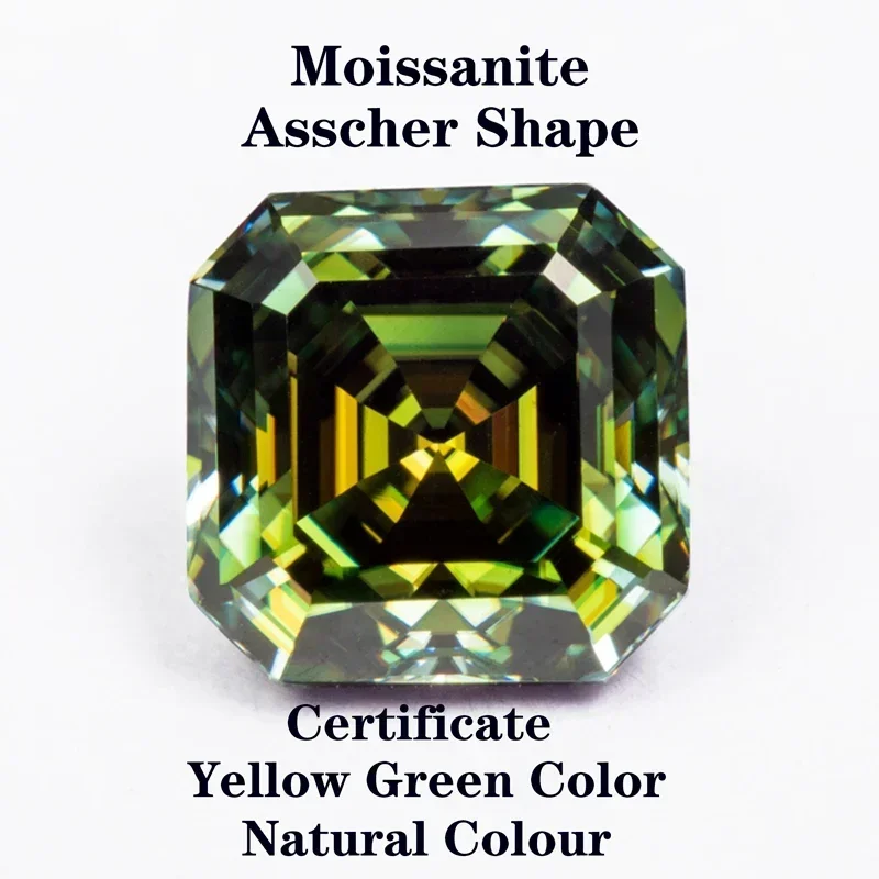 

Moissanite Stone Asscher Cut Natural Yellow Green Color VVS1 Advanced Charms Jewelry Rings Earrings Making With Certificate