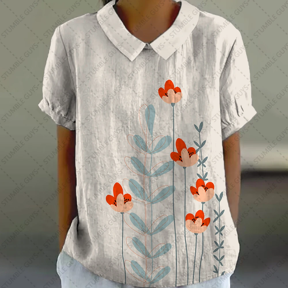 

Fresh summer clothes for girls cute Costume women's Retro style 3d printed t-shirt puff sleeve t-shirt Peter Pan Collar Shirts