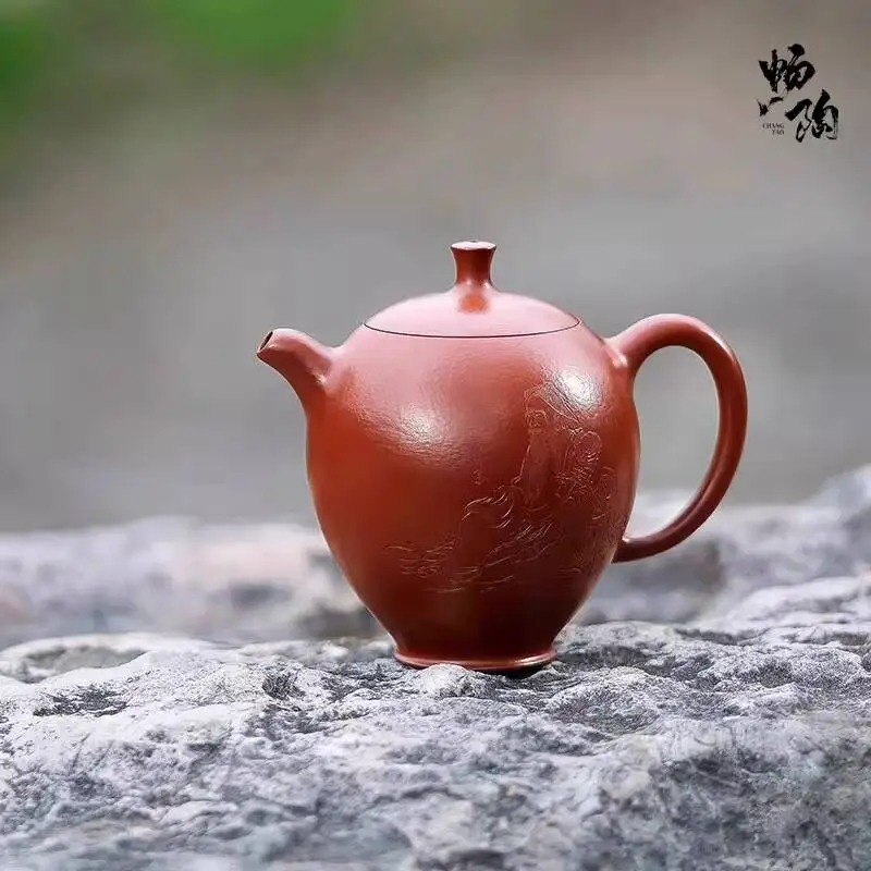 

[Chang Tao] Yixing Original Mineral Purple Sand Wu Shangyuan Handmade Teapot Zhuni Carved Huaxiang 380Cc