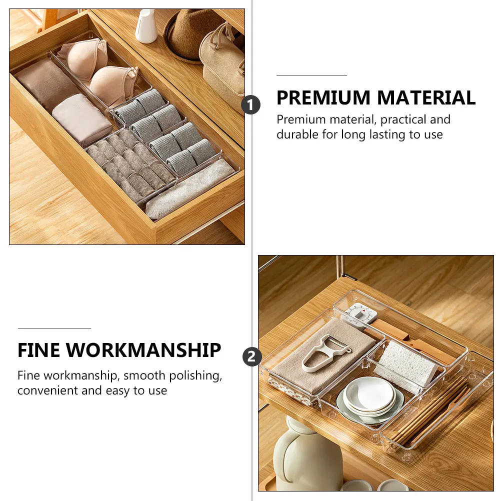 6Pcs Transparent Drawer Storage Boxes Multipurpose Organizer Household Sundries Storage Container Tableware Holder