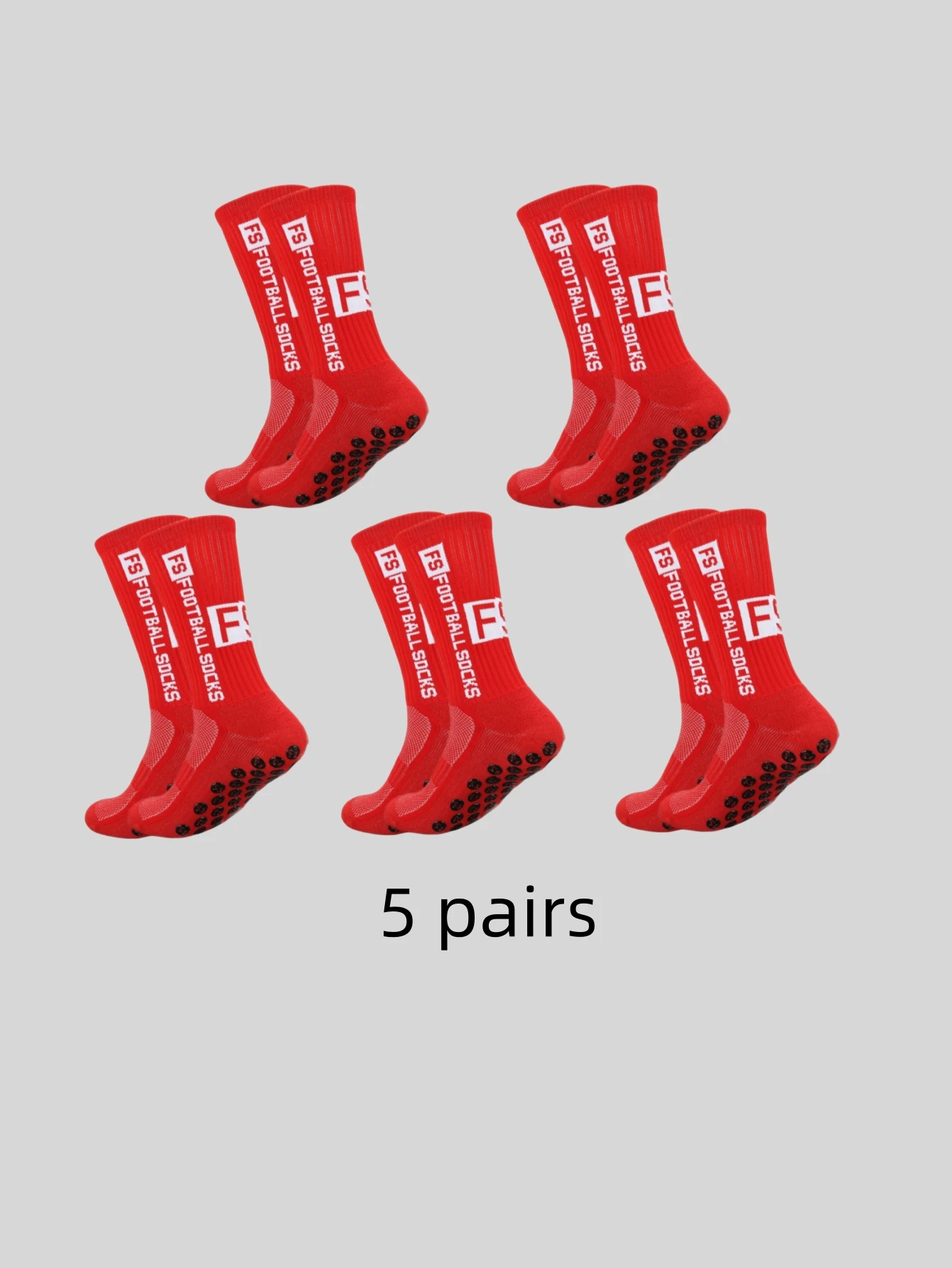 5 pairs of anti slip, sweat and odor resistant FS football sports socks with adhesive points