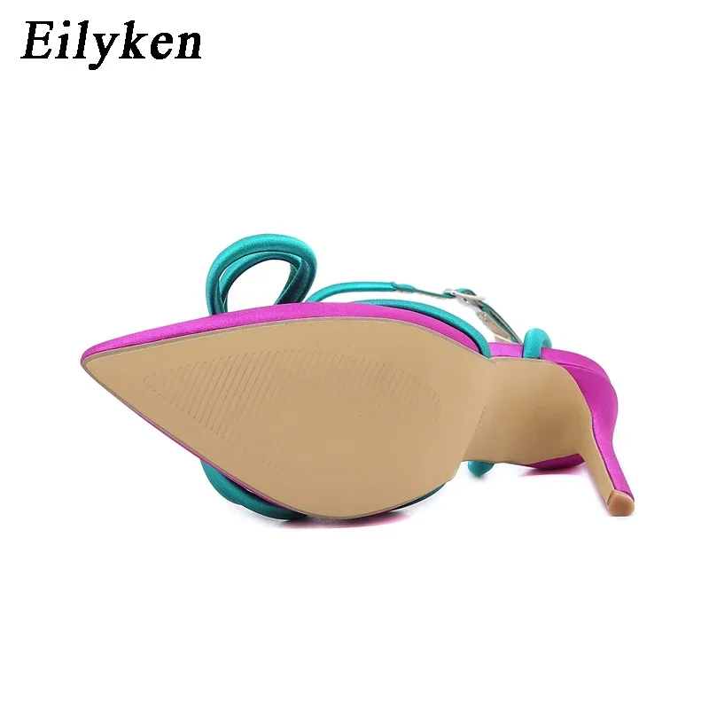 Eilyken Silk Butterfly-knot Pointed Toe Women Pumps Sandals Spring Autumn Strap Buckle High Heel Party Dance Shoes image 5