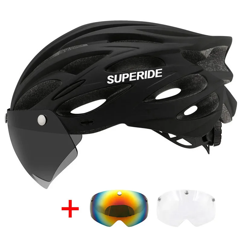 SUPERIDE Fahrradhelm für Herren und Damen, mit magnetischer Schutzbrille und Sonnenblende, Sport, ultraleicht, Rennrad, MTB, Fahrradhelm