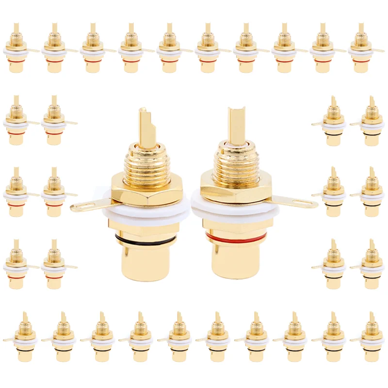 

5/20/100PCS Gold Plated RCA Female Socket Lotus Connector Chassis Panel Mount Adapter Audio Terminal Plug 3.5mmAV Plug Red Black