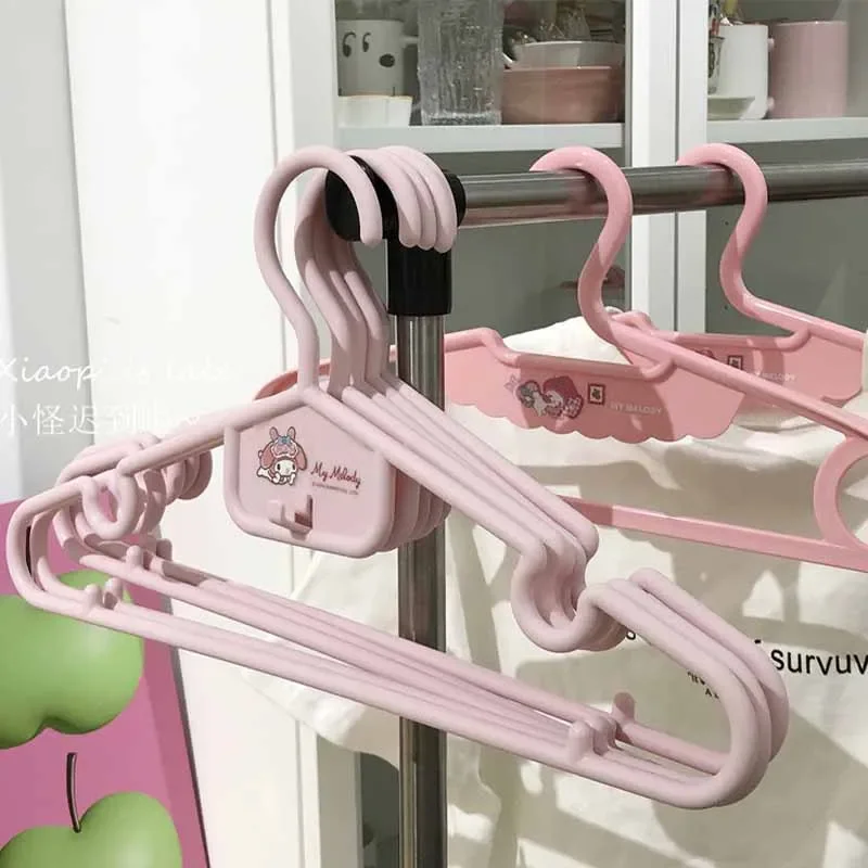 5Pcs Kawaii Coat Hanger Sanrio Mymelody Anime Cartoon Cute Student No Trace Non-Slip Household Clothes Hanger Girl Gift for Kids