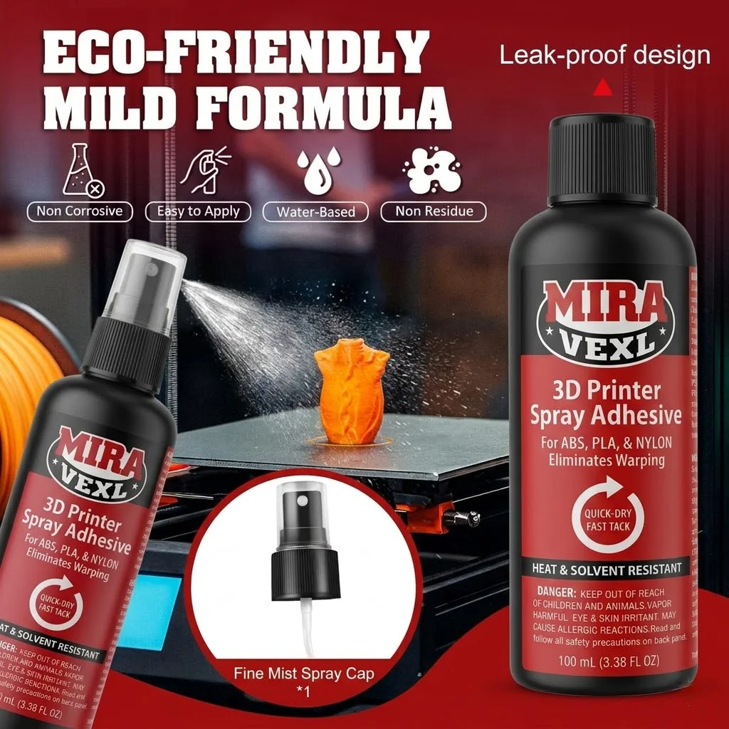 3D Printer Bed Adhesive Spray - Anti-Warping, Easy Release for ABS/PLA/PETG/TPU, No Residue, Universal Build Surface